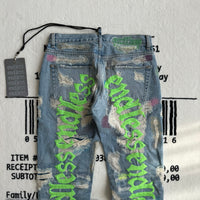 Neon Green Distressed Denim