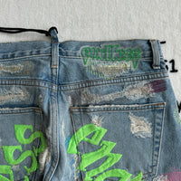 Neon Green Distressed Denim