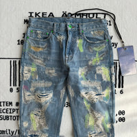 Neon Green Distressed Denim
